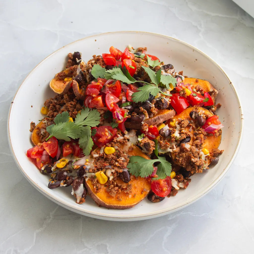 Zoete aardappel nacho's