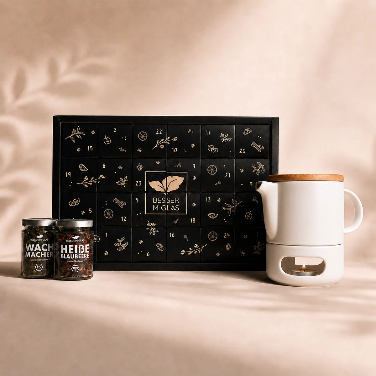 Tee Adventskalender mit Keramik Teekannenset