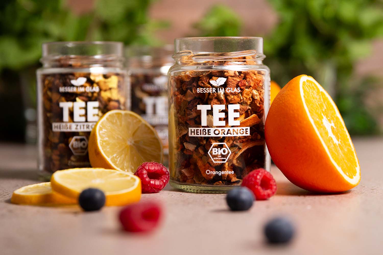 Freche Früchte - Bio-Tee Geschenk- und Spar-Set. Lose Blätter im Glas und ohne Plastik verpackt.