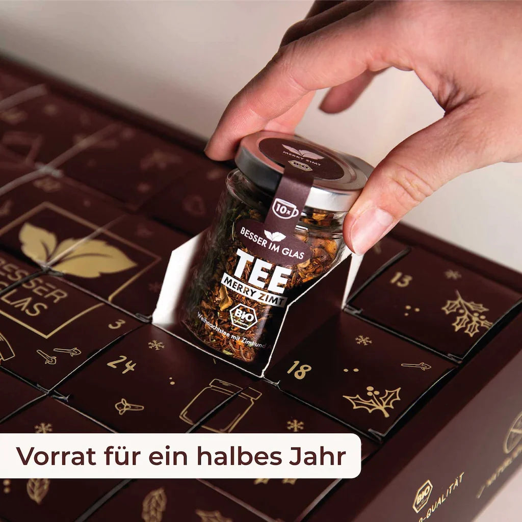 Inhalt vom Besser im Glas Adventskalender Tee und Gewürze 2023