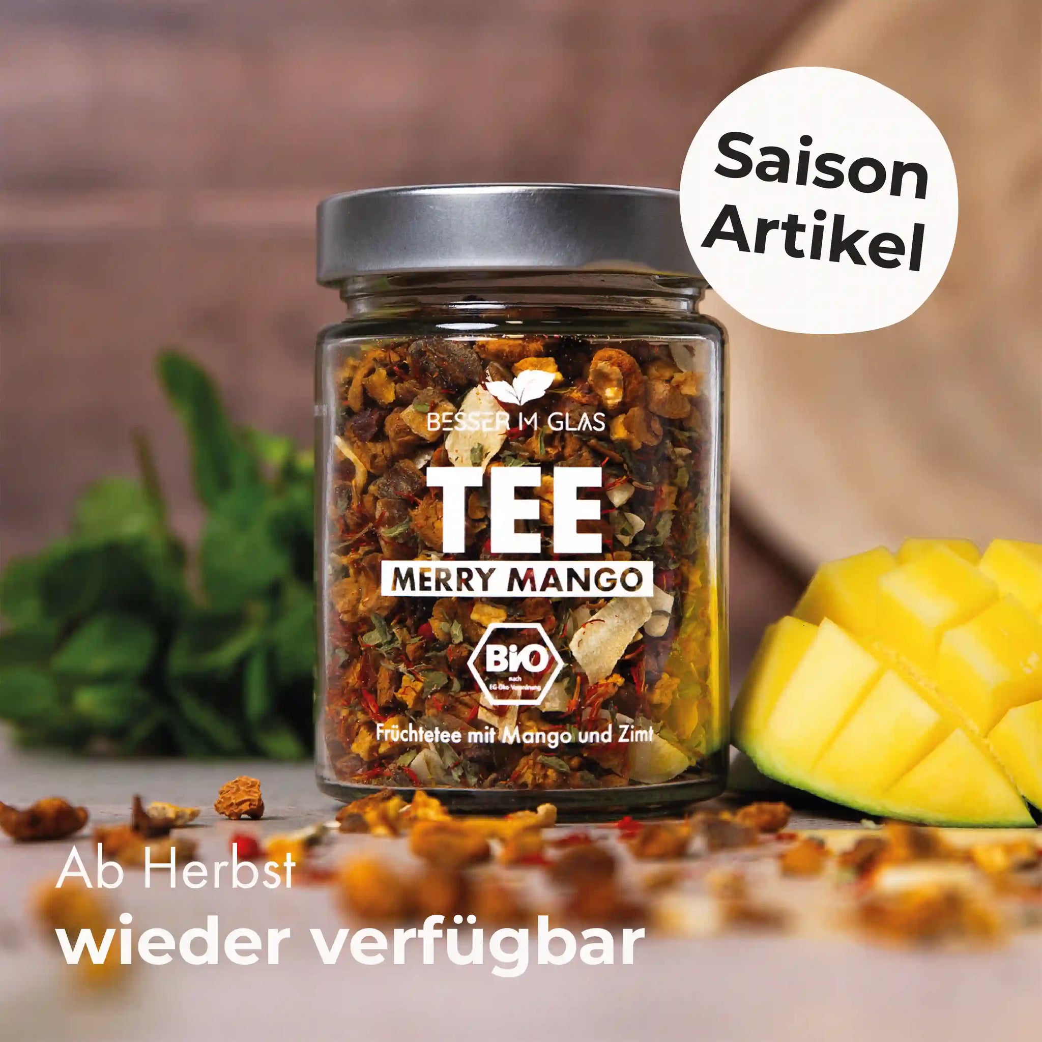 mango hälfte aufbewahren Bio-Früchtetee Merry Mango | Besser im Glas | Loser Mango Zimt Tee | 100% natürliche Zutaten | Geschenkidee