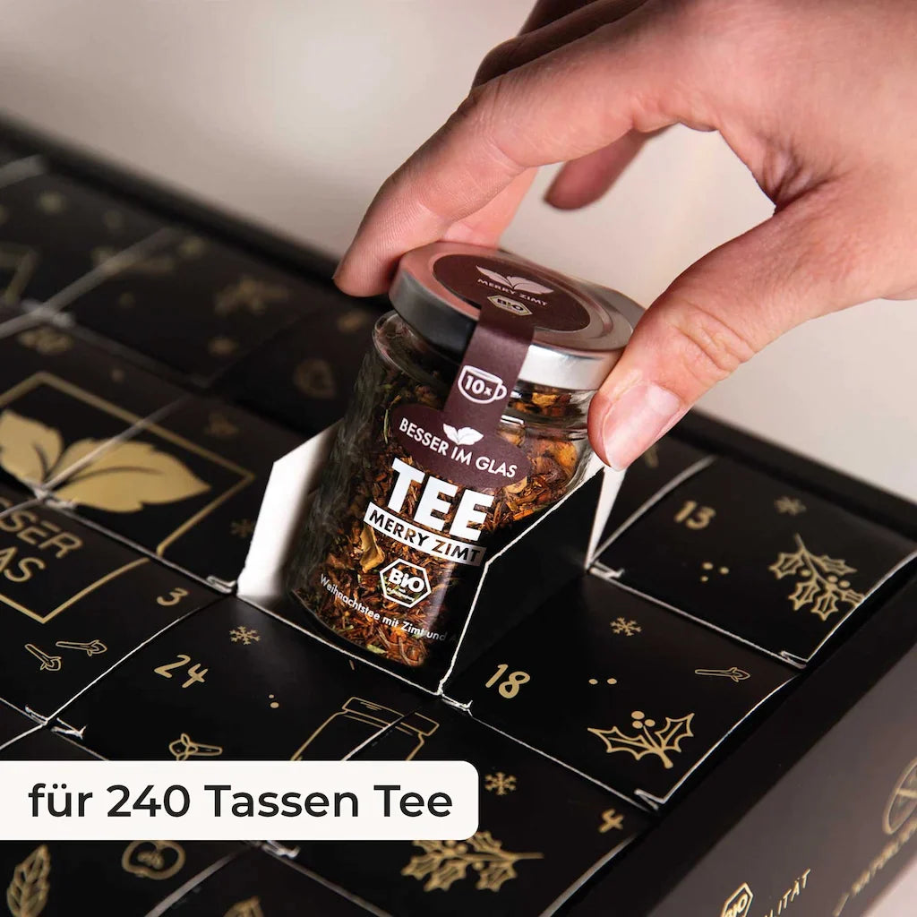 Bio-Teemischungen für 240 Tassen Tee im Besser im Glas Adventskalender Tee 2023#farbe_schwarz