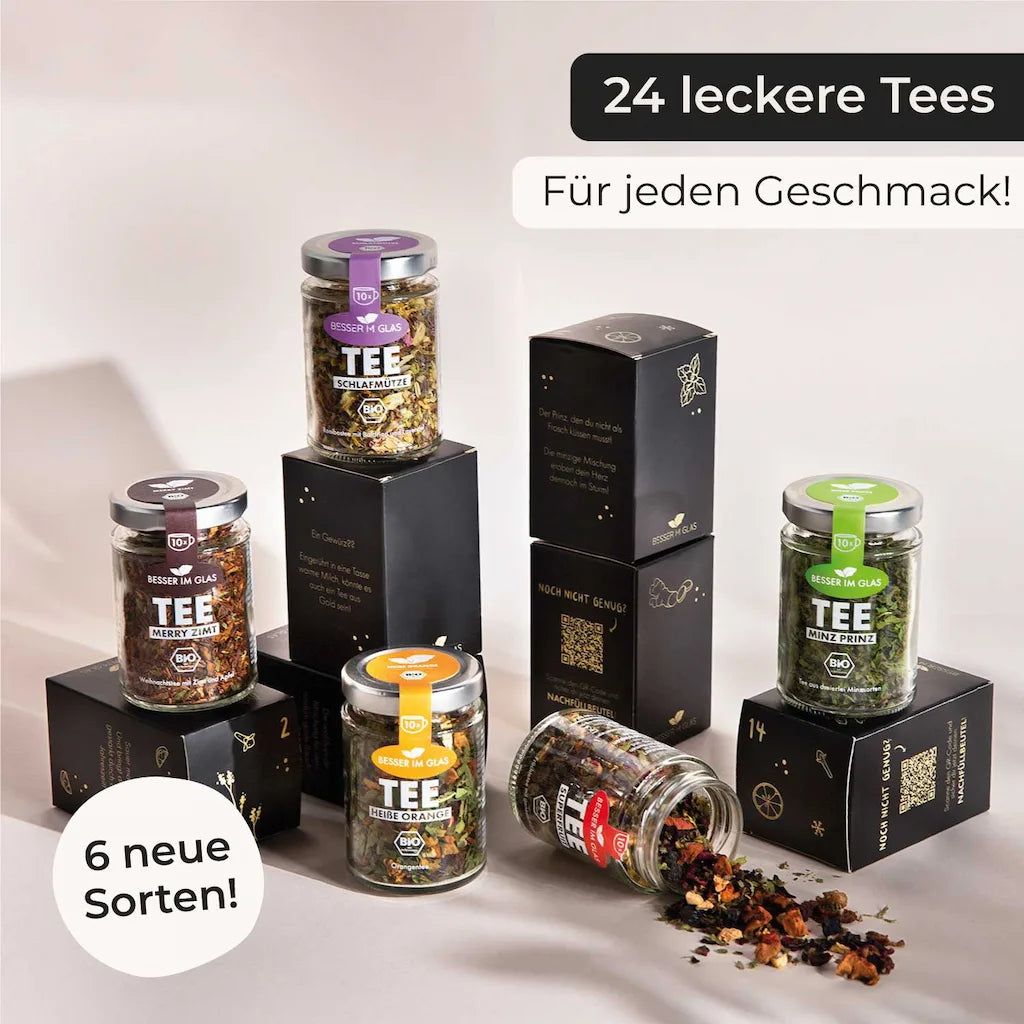 24 beste Bio Tees lose im Besser im Glas Adventskalender Tee 2023