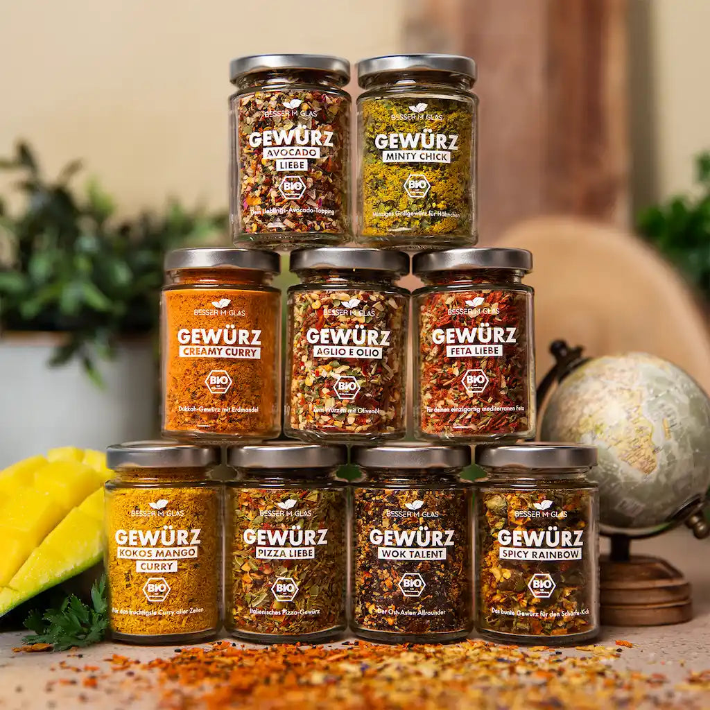 Bio Weltenbummler Gewürz-Set (9er) | Besser im Glas | 100% natürlich Zutaten | Geschenkidee