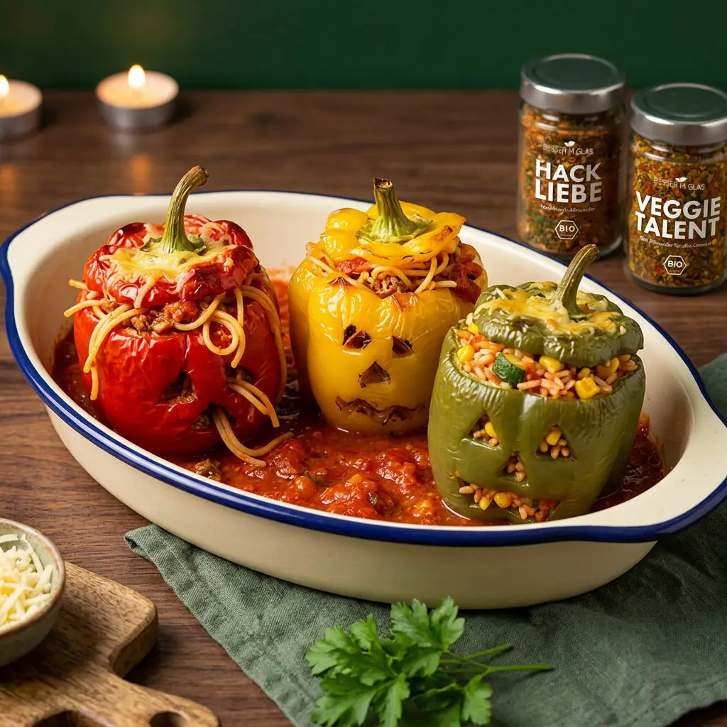 Wer grinst denn da? Gefüllte Paprika mit Spaghetti & Hack Liebe
