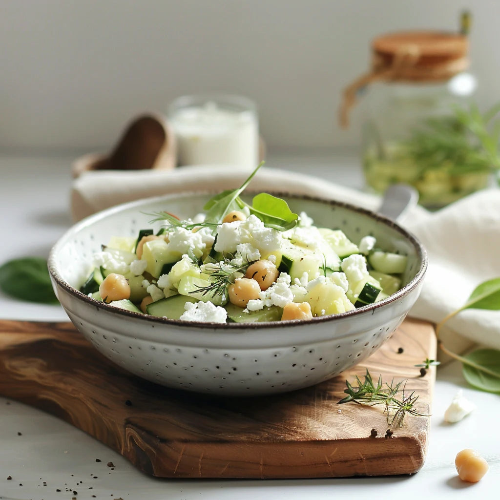 Gurken Salat mit Feta & Kichererbsen