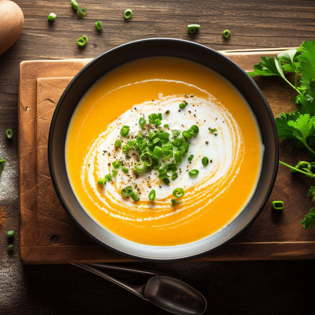 Zoete aardappel en kokossoep